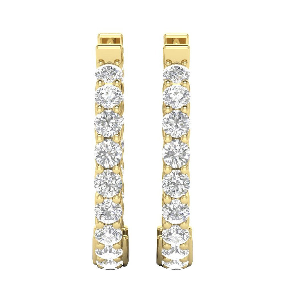 VVS1/VS1/SI1/I1 G 1.50 Ct Inside Outside Hoop Engagement Earrings 18k/14k Yellow Gold Natural Diamond Prong Set