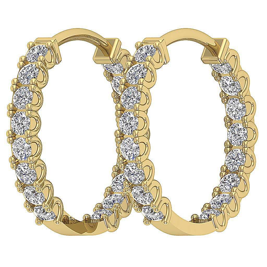 14kYellowGoldRoundDiamondInsideOutsideHoopsEarring