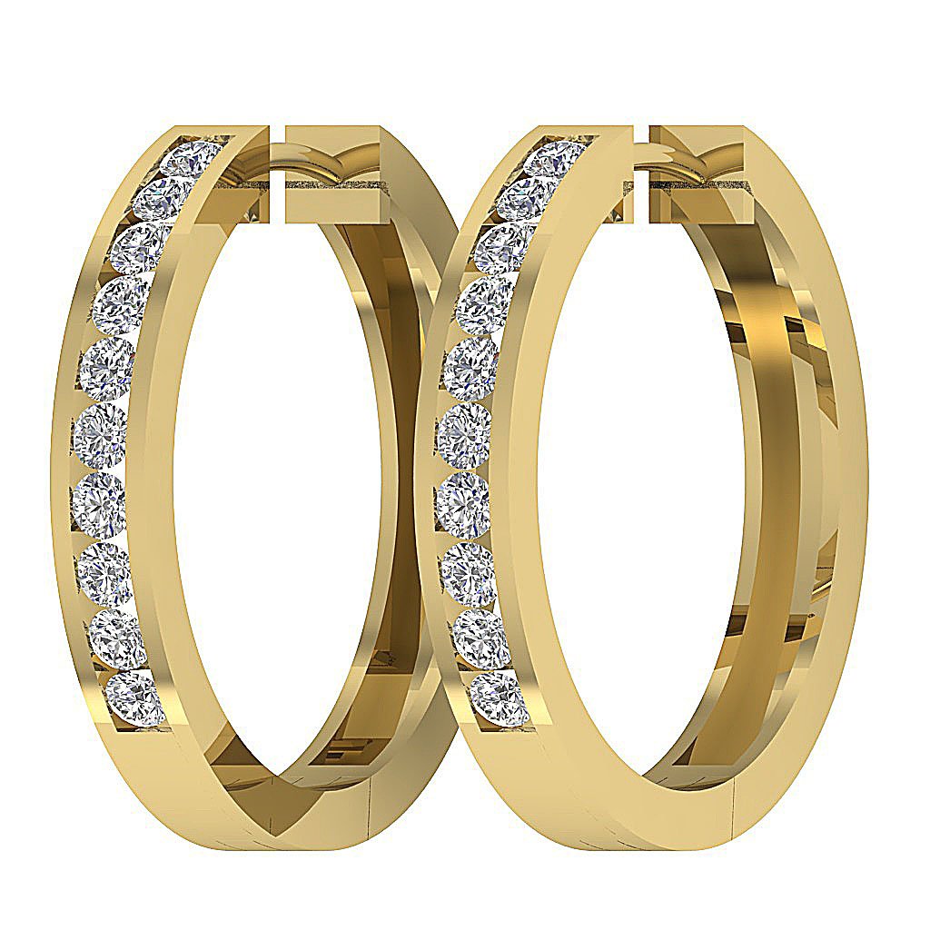 14kYellowGoldNaturalDiamondLargeHoopsEarringChannelSet