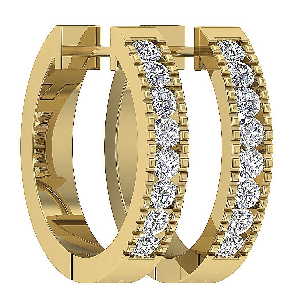 14k Yellow Gold Genuine Diamond Medium Hoops Earring