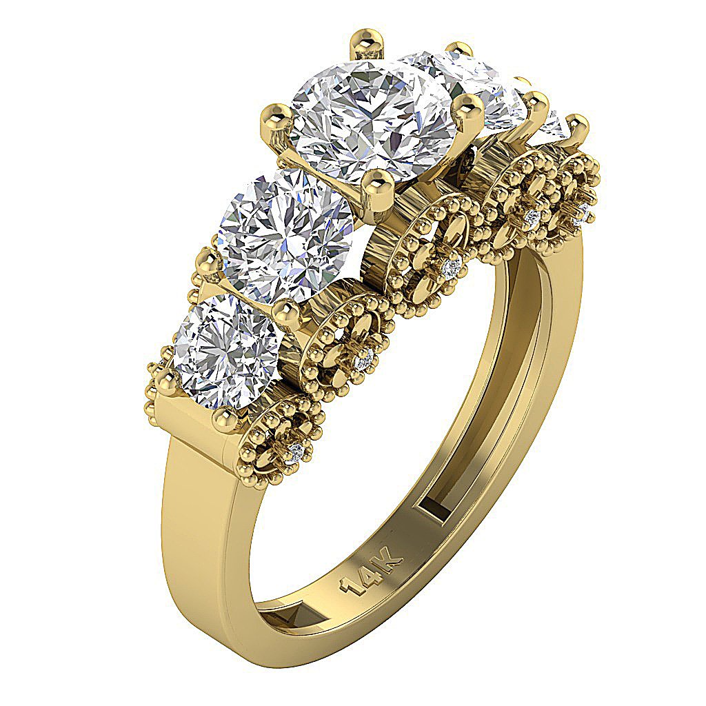 Prong Set Designer Five Stone Anniversary Ring 14k Rose Gold Round Diamond I1 G 3.15 Ct