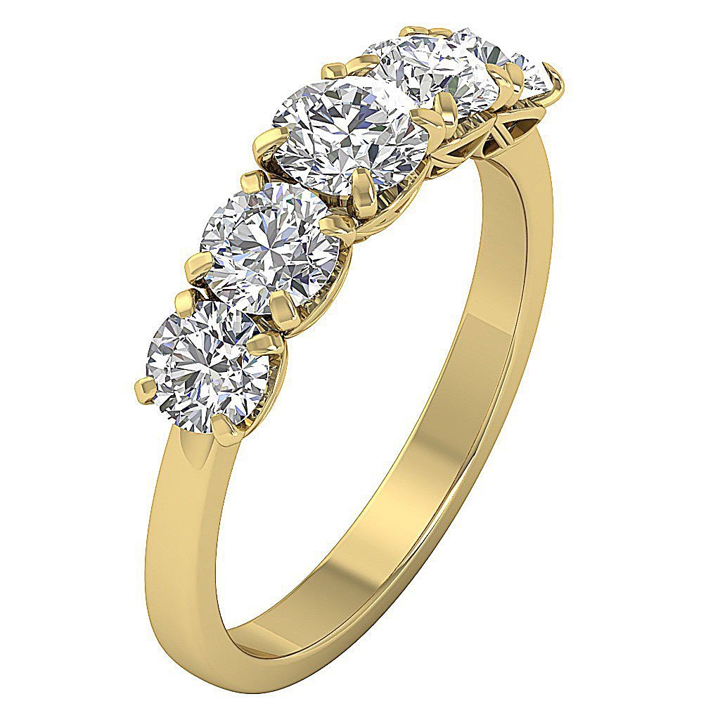 14k White Gold Designer Five Stone Anniversary Ring SI1 G 1.85 Ct Round Diamond Prong Set