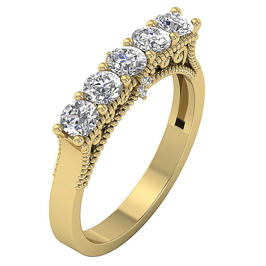 Designer Five Stone Wedding Ring Genuine Diamond I1 G 1.00 Ct 14k Rose Gold Prong Set