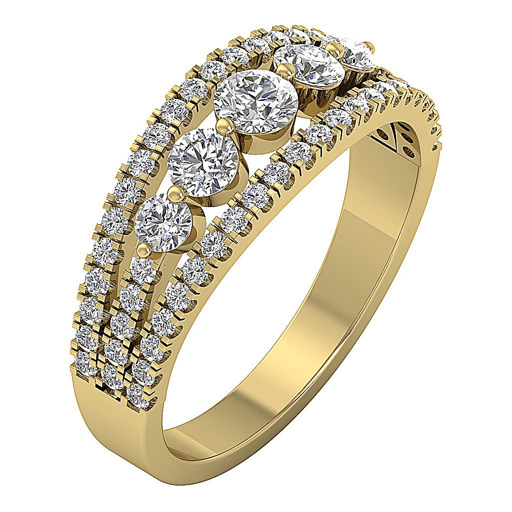 Designer Five Stone Wedding Ring Split Shank 14k Solid Gold Genuine Diamond I1 G 1.35 Ct Prong Set