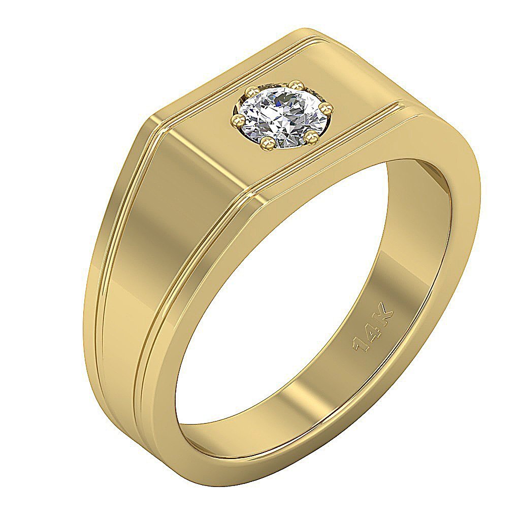 Genuine Diamond 14k Solid Gold SI1/I1 G 0.30 Ct Men Solitaire Wedding Ring Prong Set 8.95 MM