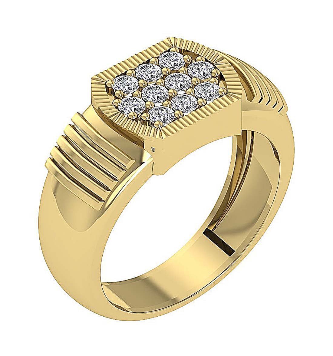 Mens Wedding Ring SI1/I1 G 0.70Ct 14k Solid Gold Natural Diamond Pave Set Width 10.65MM