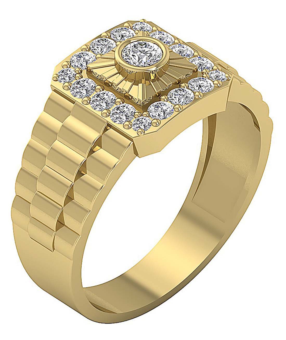 14k Yellow Gold SI1/I1 G 0.90 Ct Men Solitaire Anniversary Ring Round Diamond Bezel Set 11.85 MM