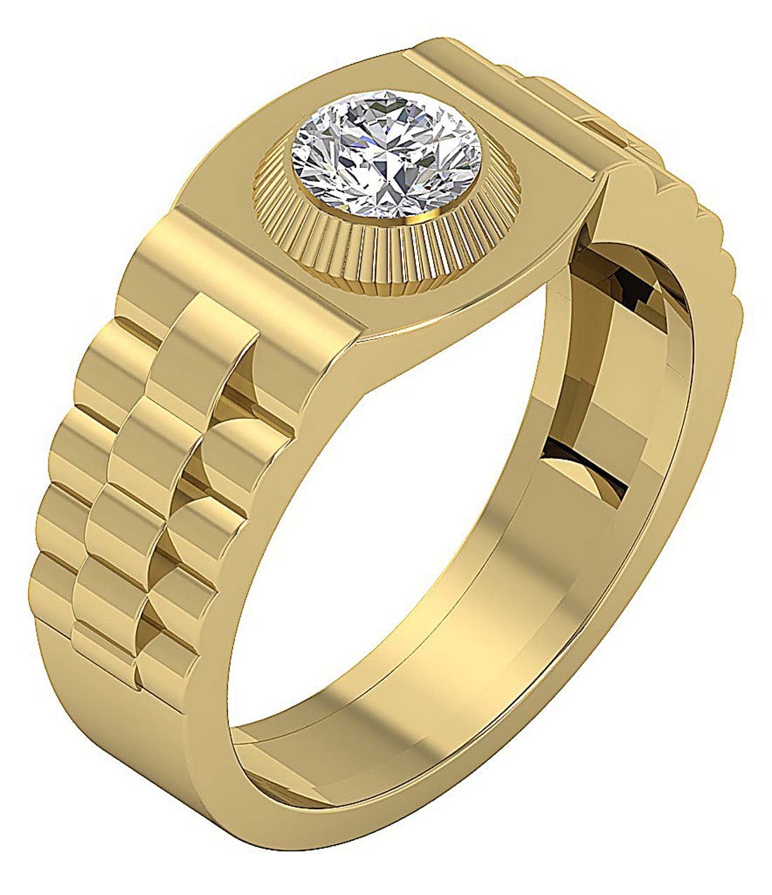 SI1/I1 G 0.75Ct 14k Yellow Gold Men Solitaire Wedding Ring Genuine Diamond Bezel Set