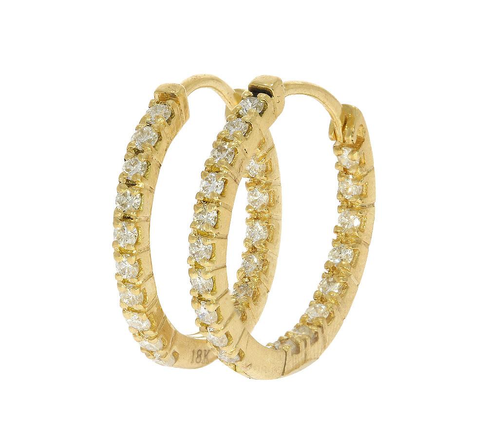 18k Rose Gold Inside Outside Hoop Wedding Earrings Genuine Diamond VVS1/VS1/SI1/I1 0.65 Ct Pave Set