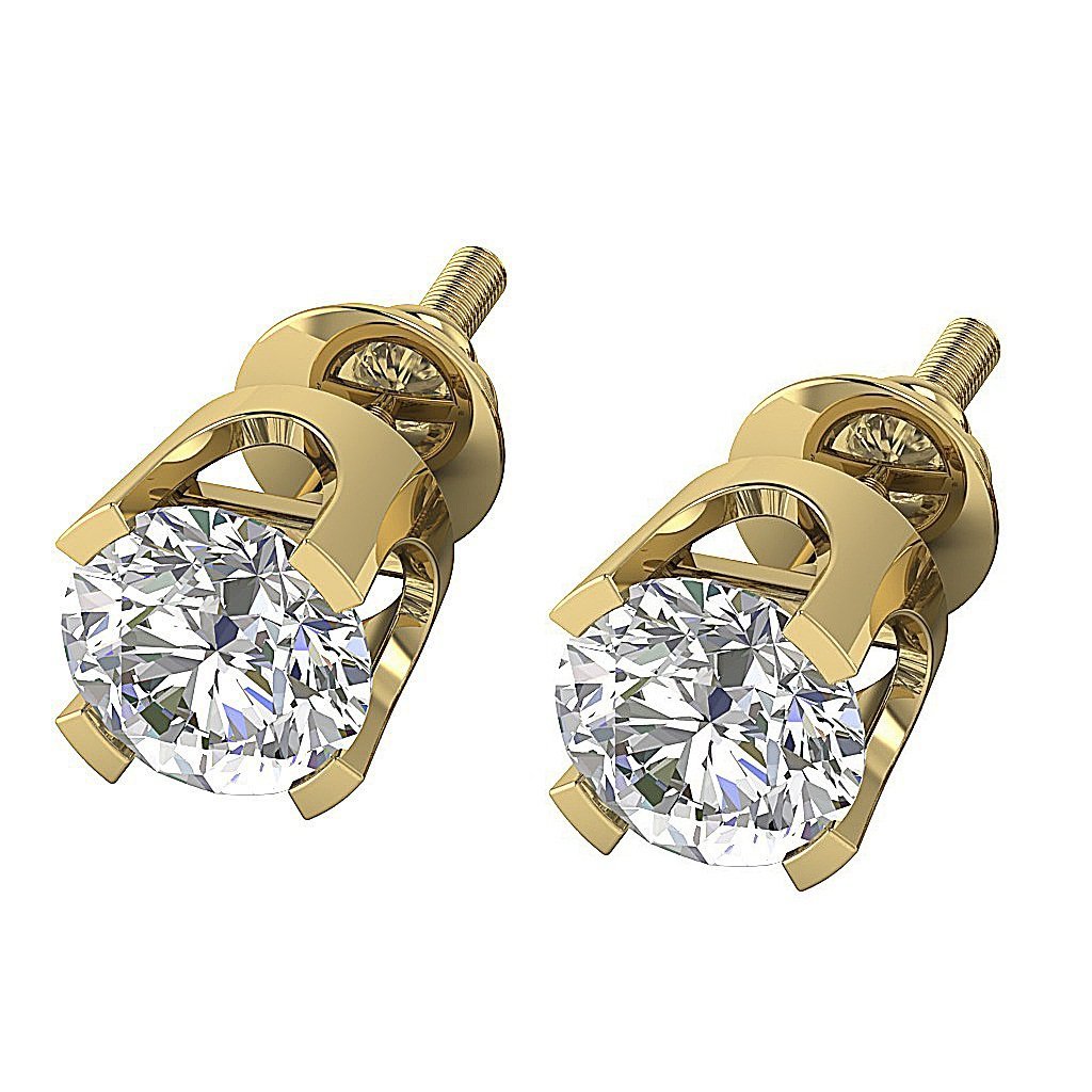 Beautiful Lab Grown Solitaire Diamonds Studs Earrings 14K Solid Gold
