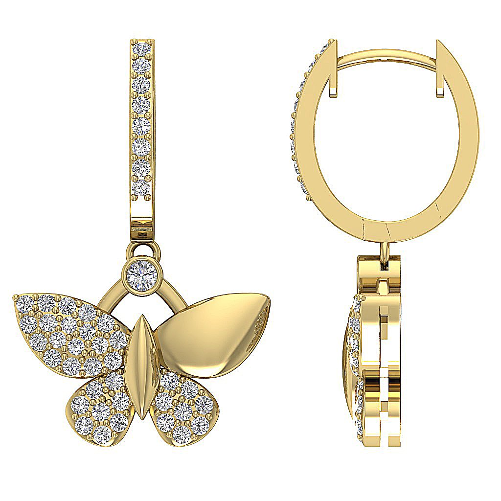 Prong Set Dangle Anniversary Earrings Round Diamond SI1/I1 G 0.60 Ct 18k/14k White Yellow Rose Gold