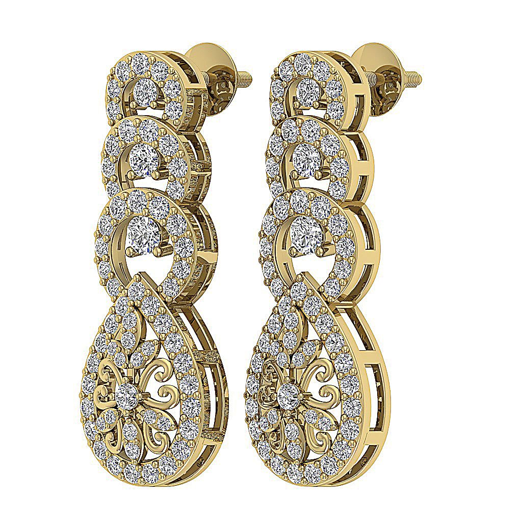 18k/14k Rose Gold Chandelier Anniversary Earrings VVS1/VS1/SI1/I1 1.60 Ct Round Diamond Prong Set