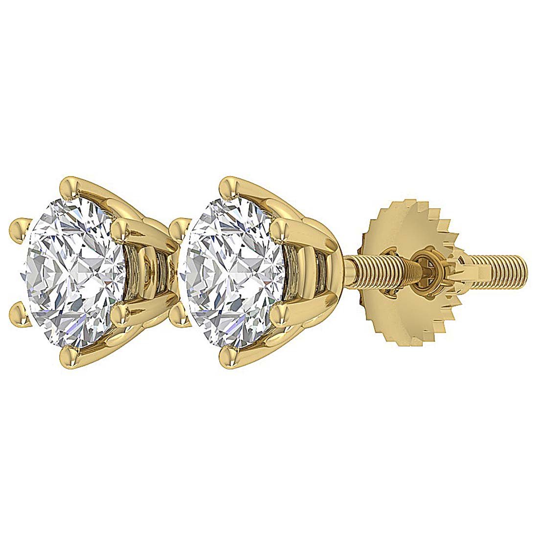 6 Prong Set Round Brilliant Diamond Solitaire Stud Earring I1 G 2.10 Ct 14k Gold