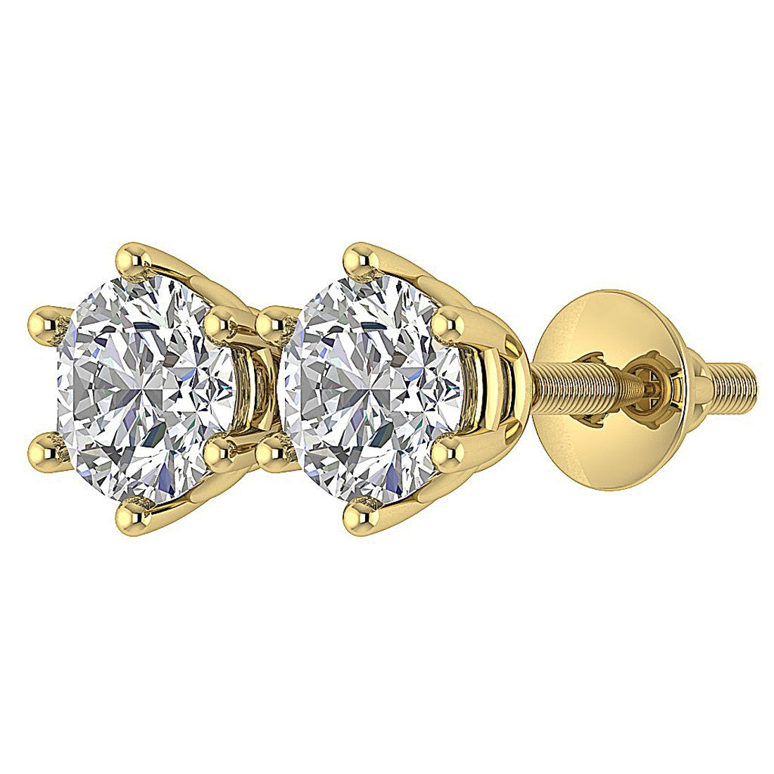 6 Prong Set Solitaire Stud Earring Brilliant Round Diamond I1 G 2.50 Ct 14k Solid Gold