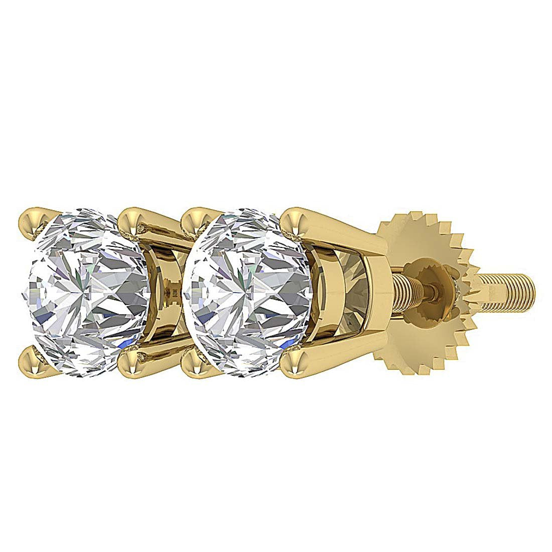 Natural Round Diamond Solitaire Studs Earrings I1 G 2.10 Ct 14k Solid Gold Prong Set