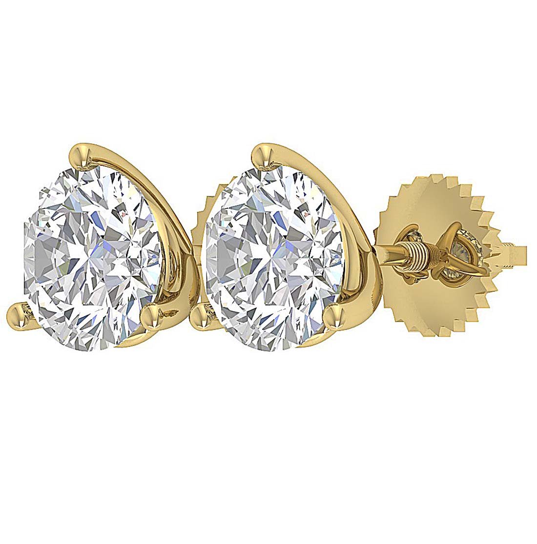 Martini 3 Prong Set I1 G 2.10 Ct Natural Diamond 14k Solid Gold Solitaire Stud Earring