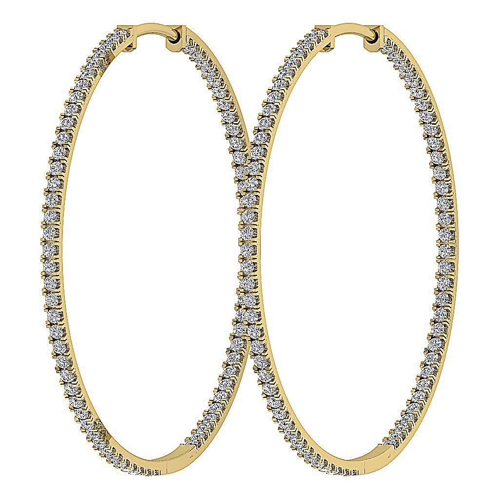 Pave Set Inside Outside Hoop Anniversary Earrings Round Diamond VVS1/VS1/SI1/I1 1.50 Ct 18k/14k White Yellow Rose Gold