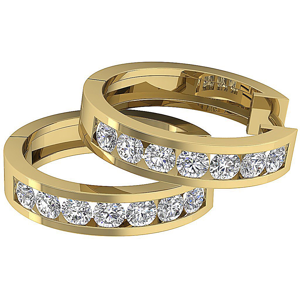 14k Yellow Gold Round Cut Diamond Hoops Anniversary Earring