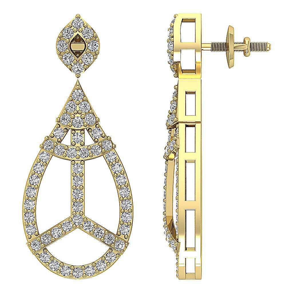 18k/14k Rose Gold Dangle Engagement Earrings Natural Diamond VVS1/VS1/SI1/I1 G 1.10 Ct Prong Set