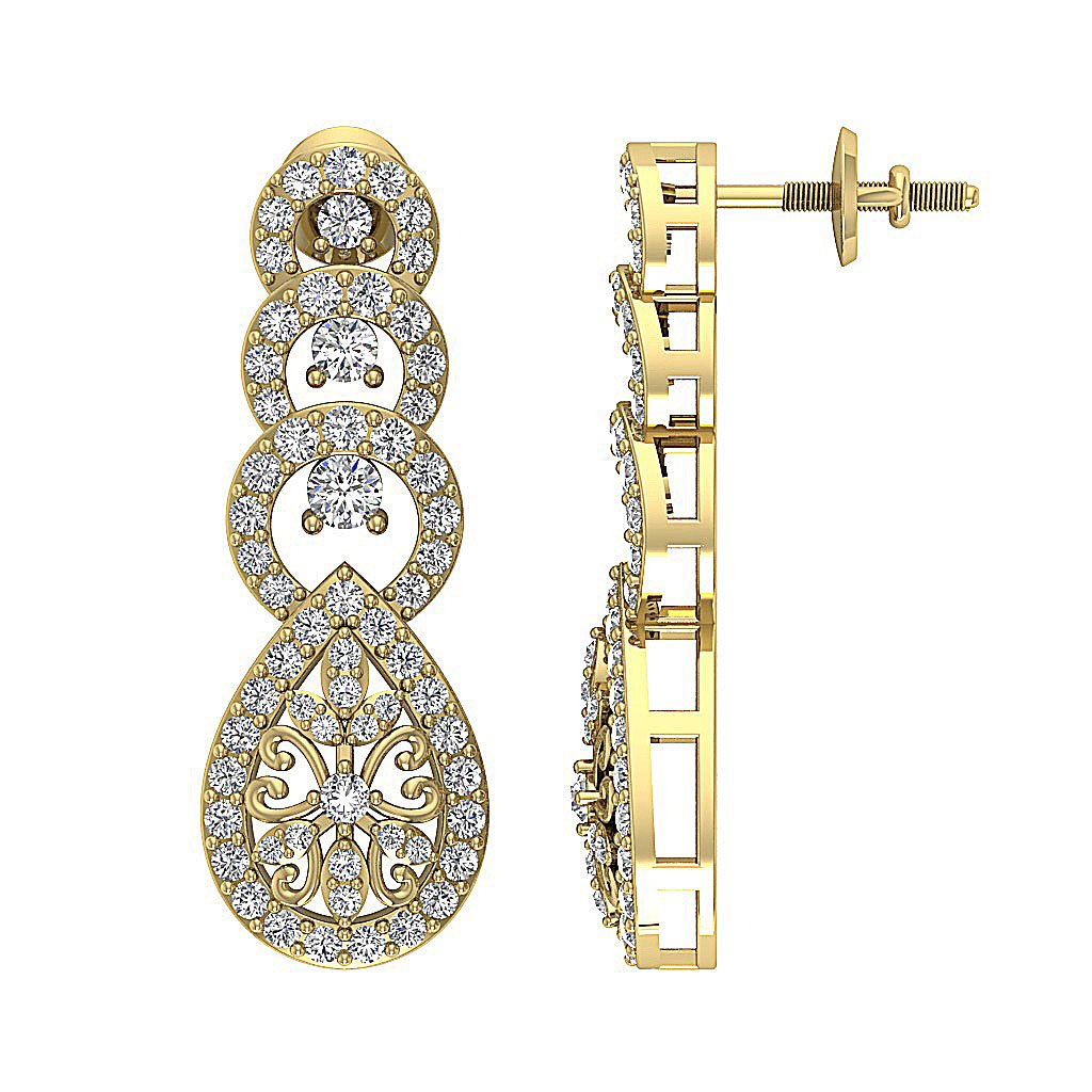 18k/14k Rose Gold Chandelier Anniversary Earrings VVS1/VS1/SI1/I1 1.60 Ct Round Diamond Prong Set