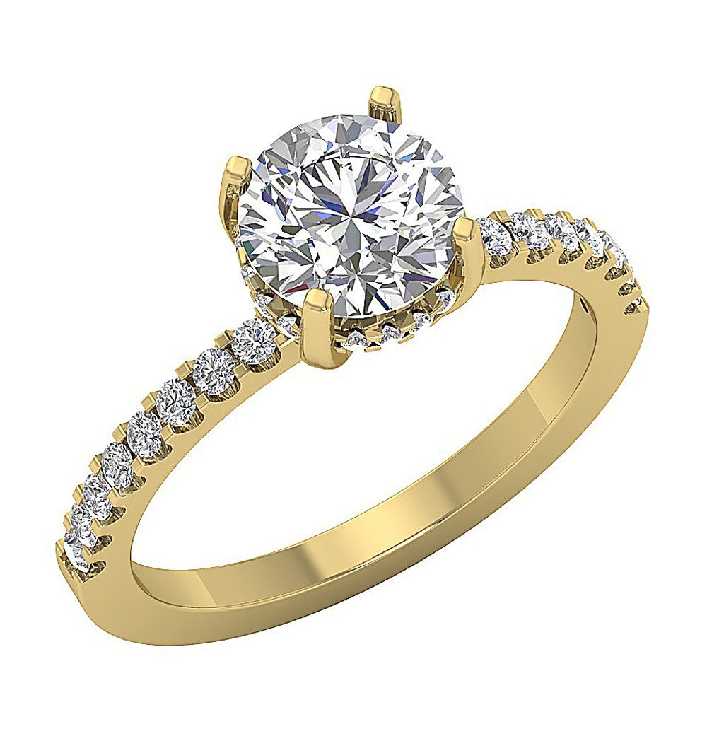 Accent Solitaire Wedding Round Cut Diamond Ring SI1 G 1.40 Ct 14k Solid Gold
