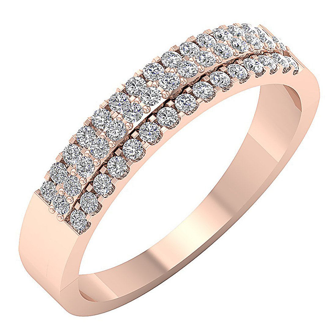 3 Row Wedding Ring I1 G 0.50 Ct Round Diamond 14K White Yellow Rose Gold 4.35MM