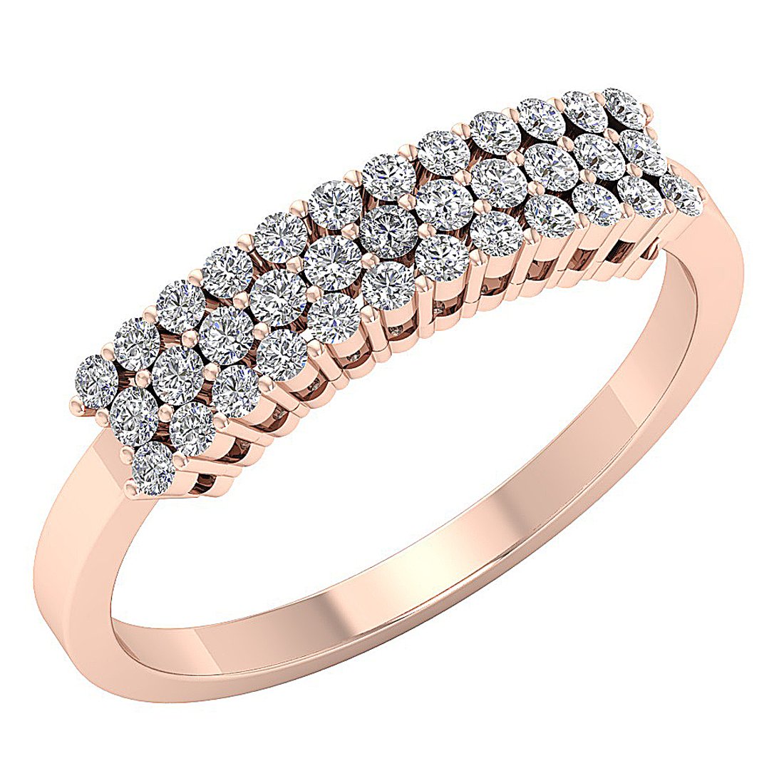 3 Row Wedding Ring I1 G 0.60 Ct Round Diamond Prong Set 14K White Yellow Rose Gold 4.35MM