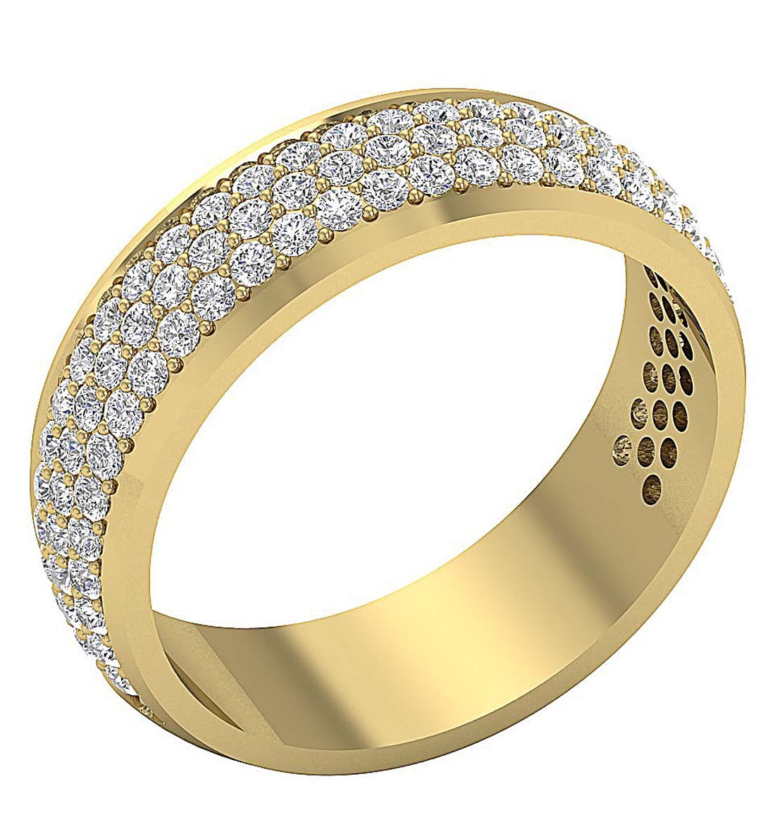 3 Row Wedding Ring I1 G 1.25 Ct Round Diamond Prong Set 14K White Yellow Rose Gold 6.10MM