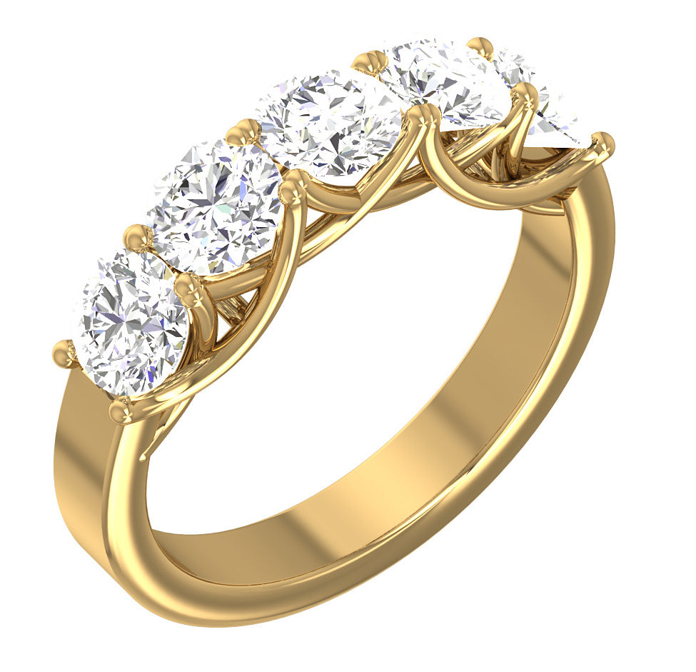 2.50 Carat Five Stone Engagement Wedding Ring SI1 G Round Cut Diamond 14K Gold