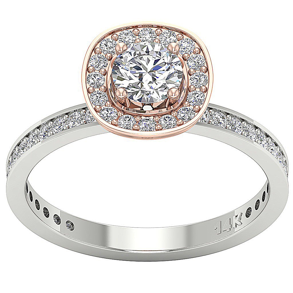 14k Two Tone Gold Halo Solitaire Wedding Ring Genuine Diamond I1 G 1.40 Ct Prong Pave Set