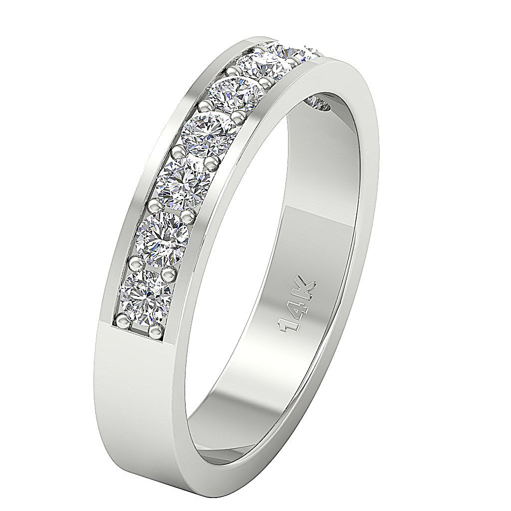 Anniversary Ring Round Diamond I1 G 0.90 Ct 14K White Gold Pave Channel Set