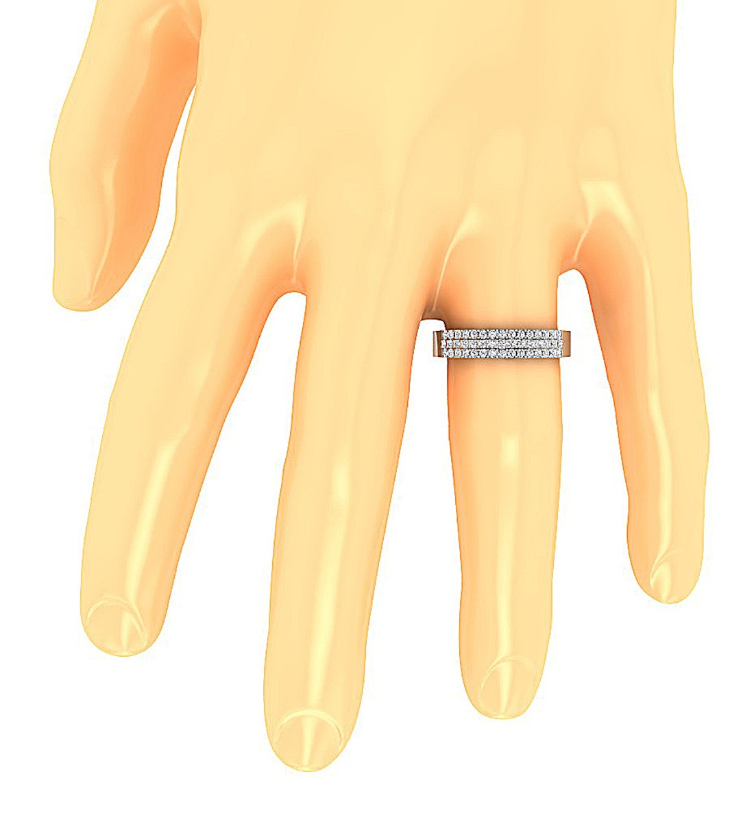 3 Row Wedding Ring I1 G 0.50 Ct Round Diamond 14K White Yellow Rose Gold 4.35MM