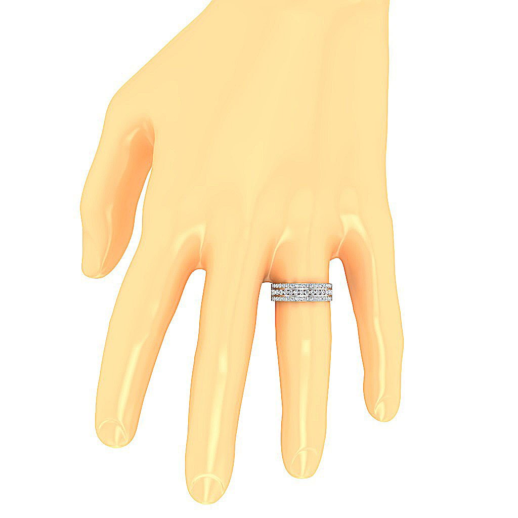 3 Row Wedding Ring I1 G 1.10 Ct Round Diamond Prong Set 14K Gold 6.30 MM