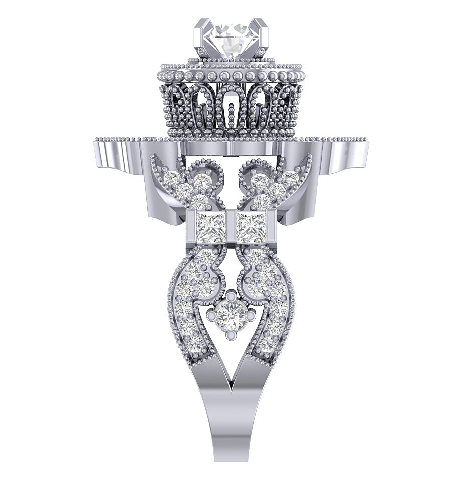 Designer Solitaire Halo Engagement Ring Round & Princess Diamond SI1 G 1.50 Carat Gold