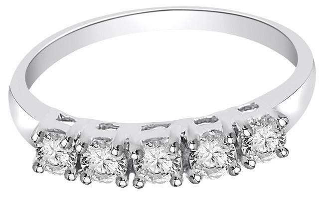 Prong Set Designer Five Stone Anniversary Ring SI1 G 0.50 Ct Round Diamond 14k White Gold