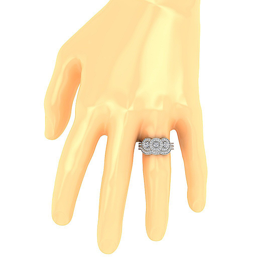 Gold Halo Three Stone Wedding Ring Sets For Women SI1 G 1.20 Ct Genuine Diamond