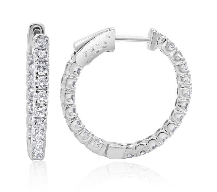 Inside Outside Hoop Wedding Earrings Genuine Diamond SI1/I1 G 2.15 Ct 18k/14k Solid Gold Prong Set