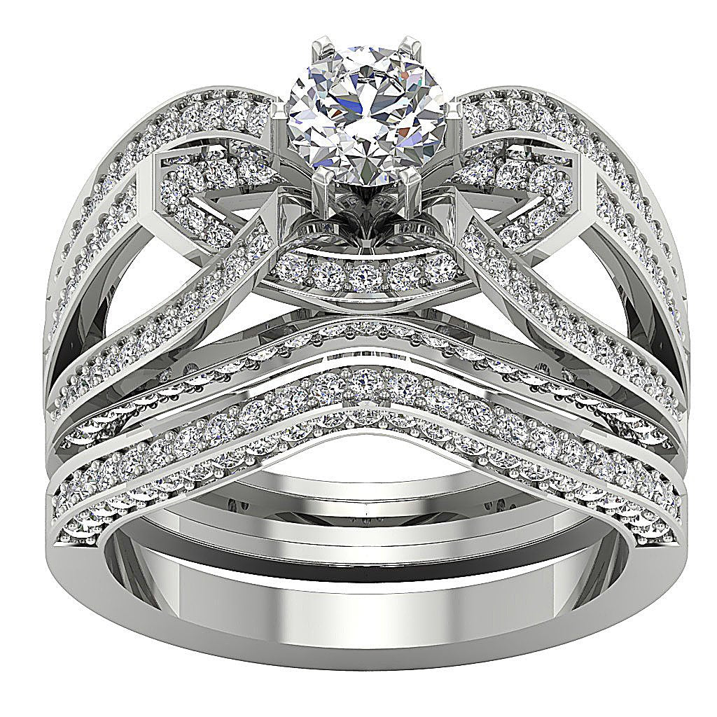 Diamond For Good Split Shank Engagement Ring Sets SI1 G 2.15 Ct Round Diamond 14k Gold