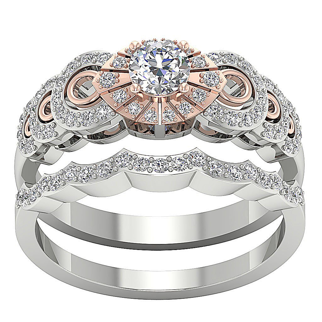 Diamond For Good Jewelers Wedding Bands Set SI1 G 0.80 Carat Round Diamond 14K Gold