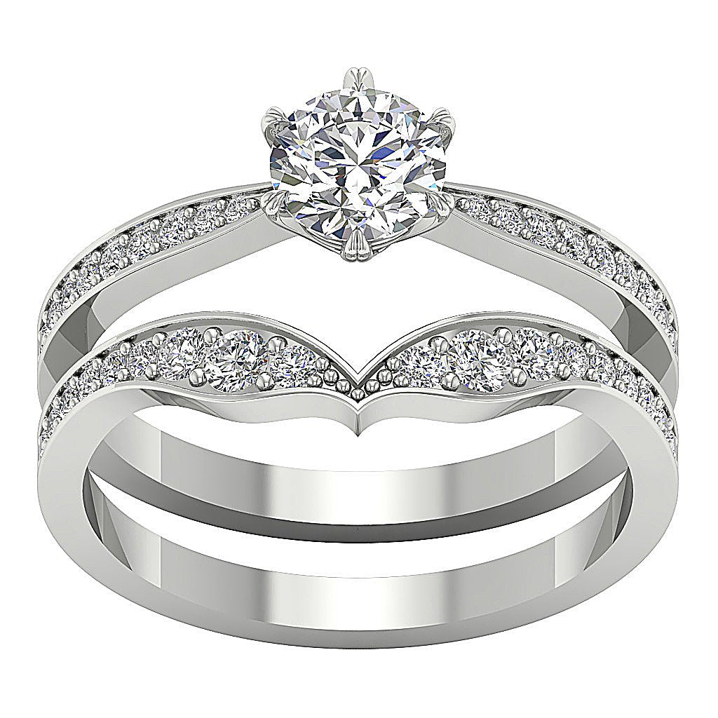 6 Prong Solitaire Engagement Ring Wedding Band Sets I1 G 1.35 Ct Genuine Diamond