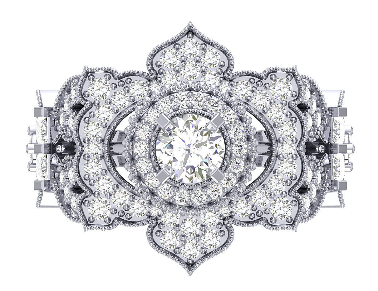 Designer Solitaire Halo Engagement Ring Round & Princess Diamond SI1 G 1.50 Carat Gold