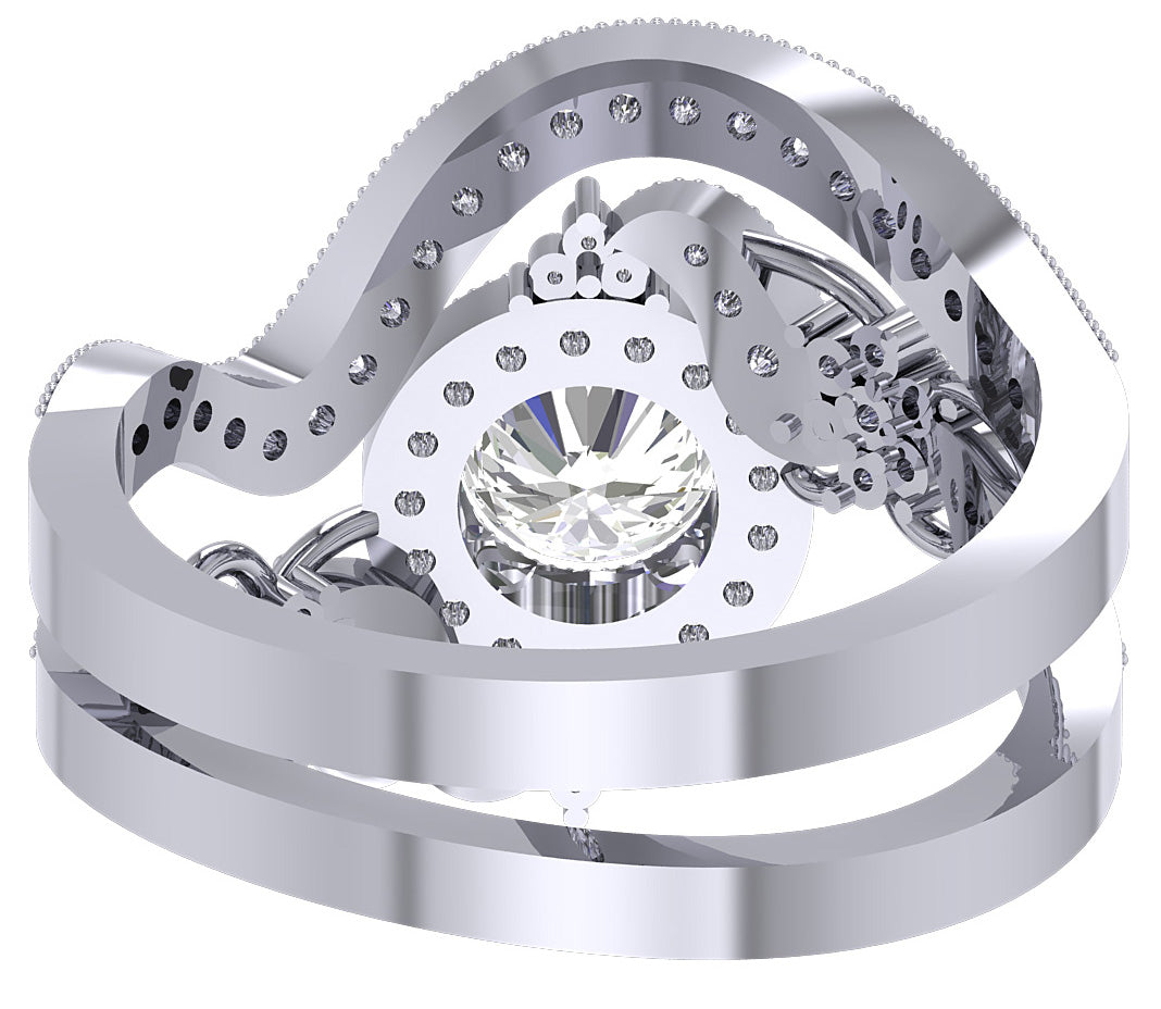 Milgrain Bridal Halo Engagement Ring Set 14K White Gold I1 G 1.20 Ct Round Diamond Prong Set