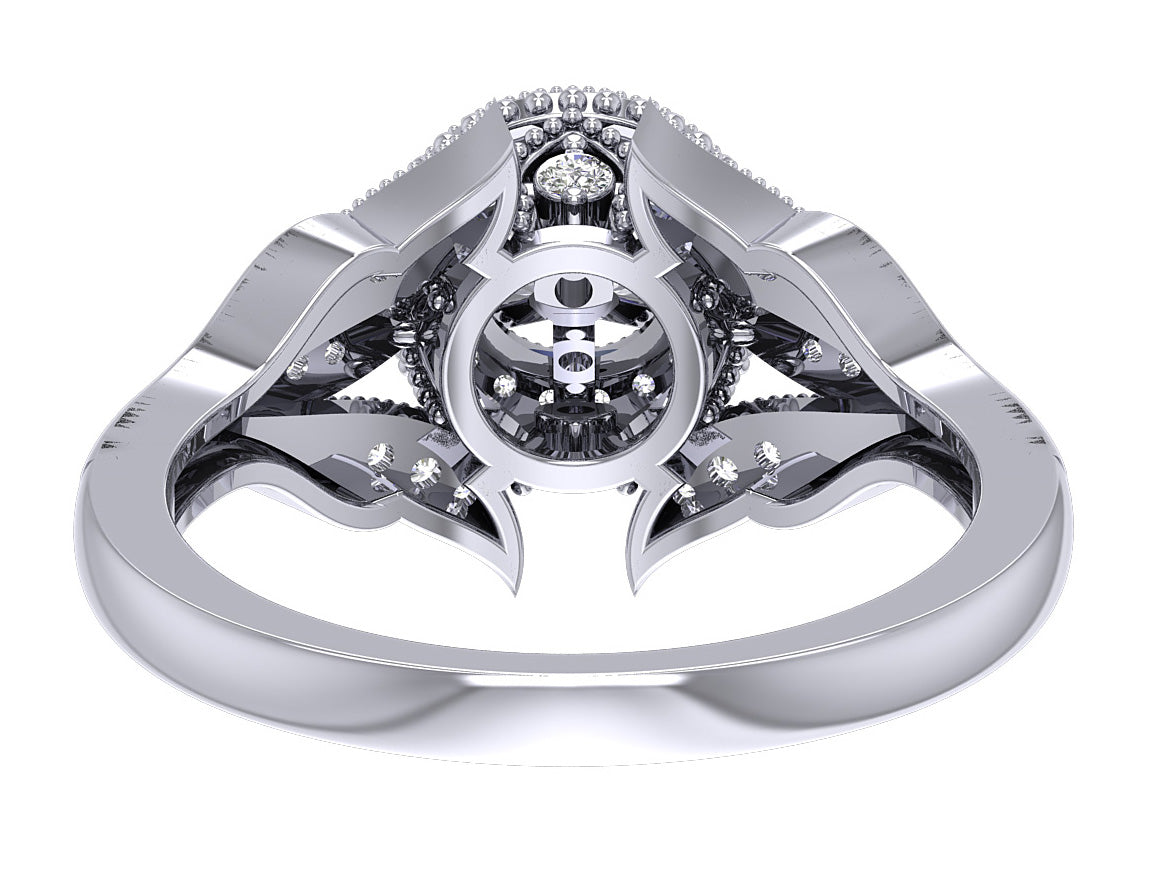 Round Cut Solitaire Halo Engagement Rings SI1 G 0.60 Carat 14K White Gold 10.90 MM