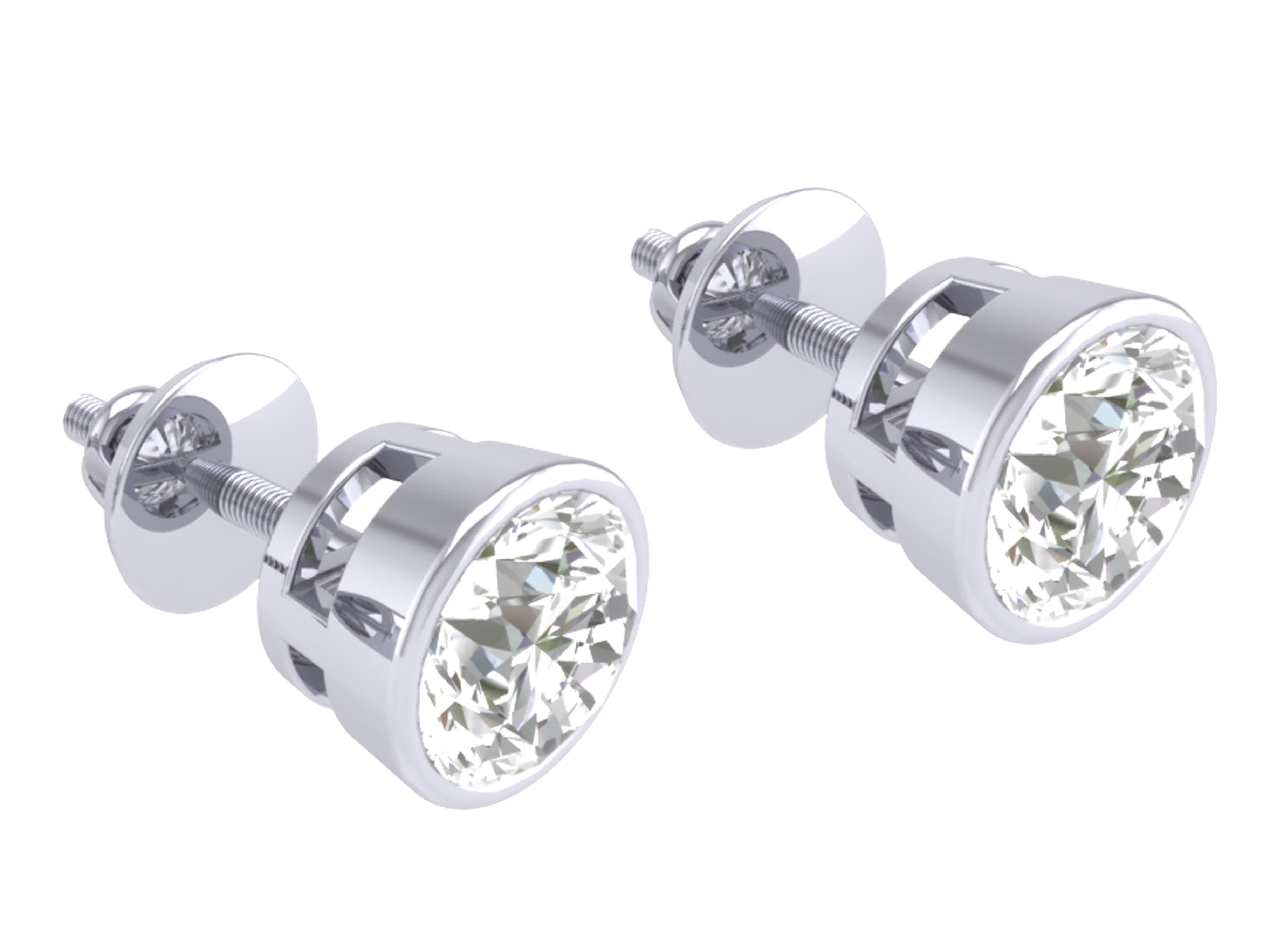 Round Diamond Solitaire Studs Anniversary Earrings I1 G 0.20 Ct 14k/18k White Gold Bezel Set