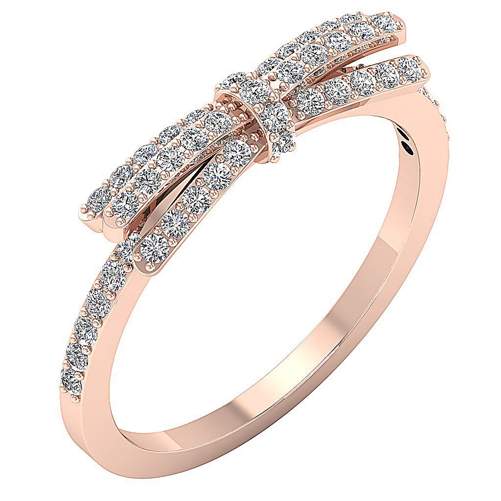 Bow Style 14K Solid Gold Wedding Diamond Ring I1 G 0.60Ct 5.45 MM