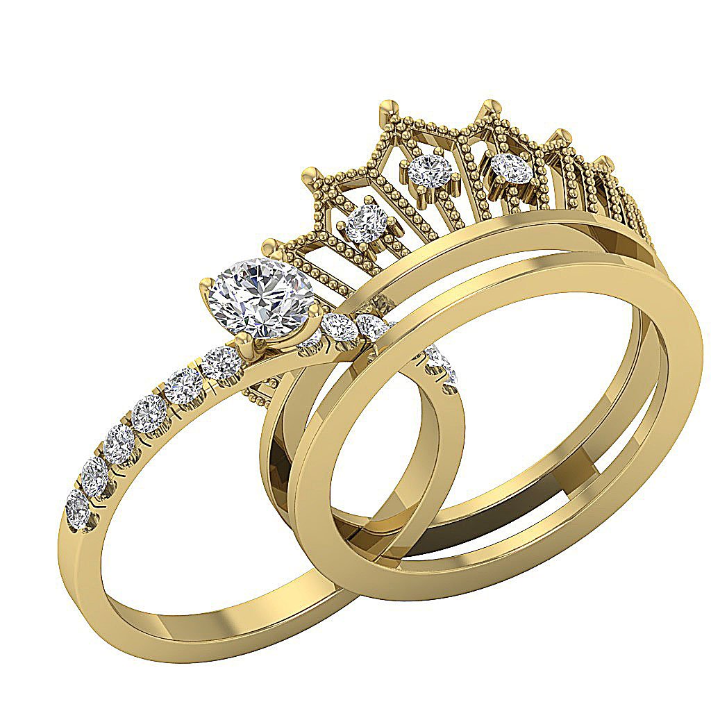 Queen Crown Bridal Anniversary Ring 14K Solid Gold Prong Set SI1 G 1.15 Ct Round Diamond 13.25 MM