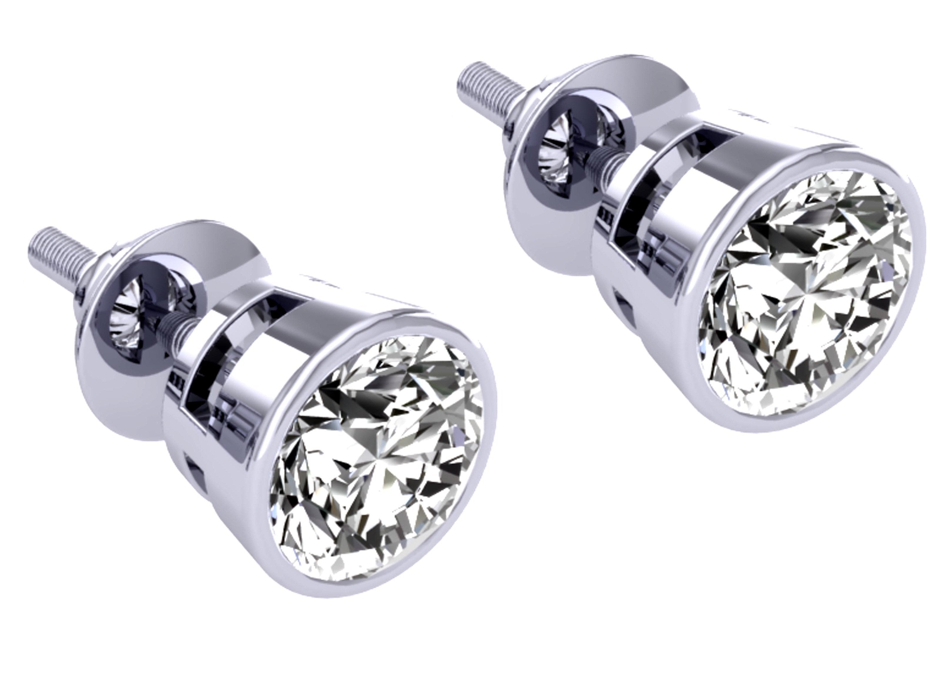 Solitaire Studs Anniversary Earrings Round Diamond I1 G 1.40 Carat 14k / 18k Solid Gold Bezel Set