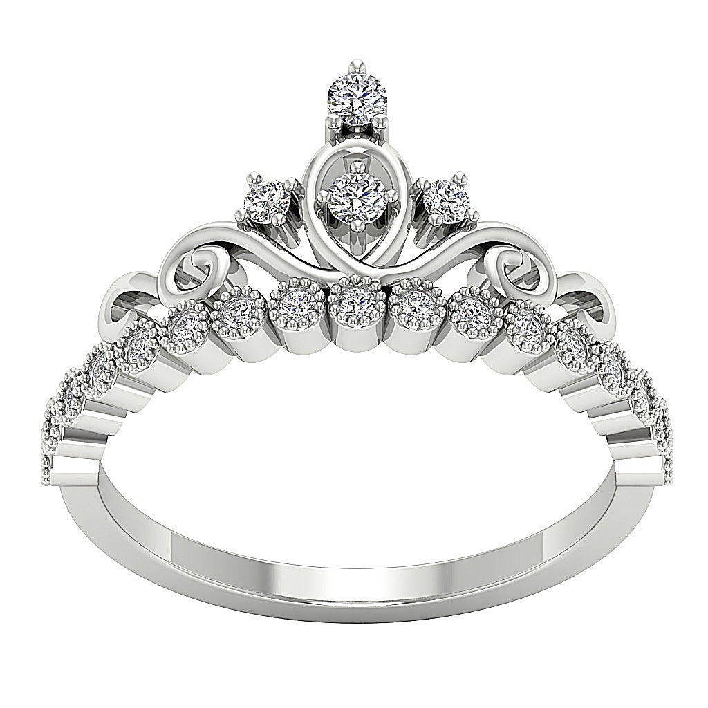 Prong Bezel Set Crown Genuine Diamond Wedding Ring SI1 G 0.35 Ct 14k Solid Gold 10.50MM