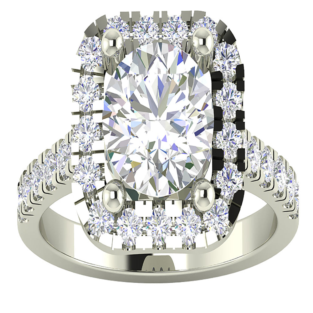 12.00MM Solitaire Cushion Halo Engagement Wedding Ring I1 G 2.25 Ct Natural Diamond 14K Solid White Gold
