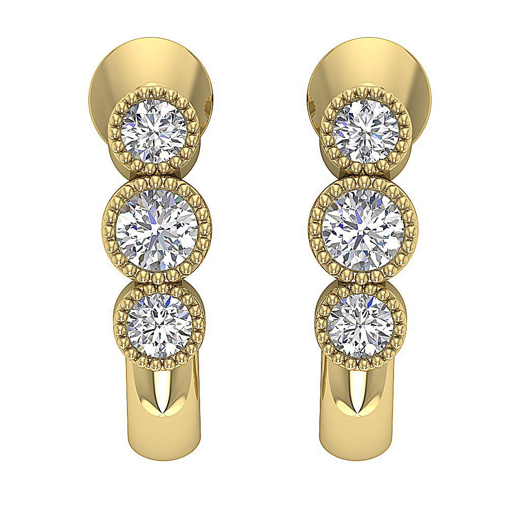 Natural Diamond Fashion Milgrain Engagement Earrings VS1/SI1/I1 G 0.55 Ct 18k/14k White Gold Bezel Set